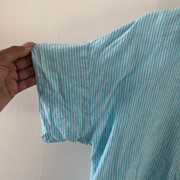 Lauren Ralph Lauren Linen Shirt Women M Blue White Striped Button Casual Coastal - Picture 3 of 9